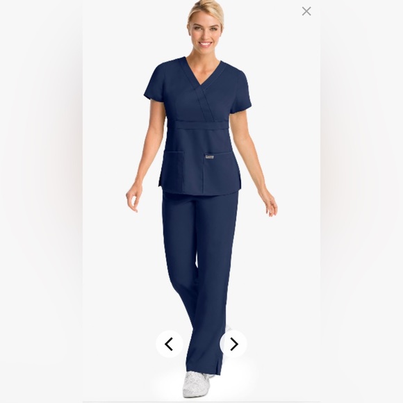 Grey’s Anatomy by Barco Indigo XS Riley Set. Mock wrap V-Neck Scrubs Top & Pants - Picture 1 of 12